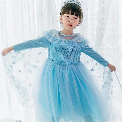 China Hot Autumn Cap Long Sleeve Dress Kids Elsa Princess Cosplay Costume With Party Style Sale Little Girls for sale