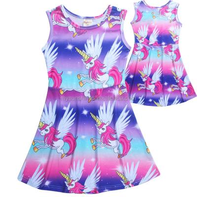 China Summer Breathable Dress For Girls Princess Sleeveless Printed Cotton Dresses Kids Clothes Kids Girl Unicorn Dress for sale