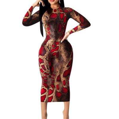 China Wholesale Breathable Women Casual Dresses Fashion Party Leopard Graffiti Print Midi Dress.FB_058 for sale