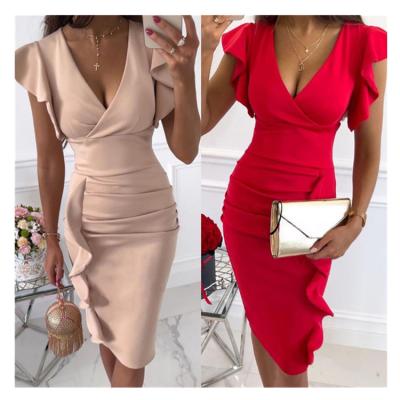 China New Design Anti-static Wholesale Woman Elegant Red Bandage Dinner Dress for sale