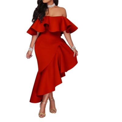 China Customized Viable Clothing Factory 2021 Fashion Women Yellow Off Shoulder Irregular Party Evening Dresses for sale