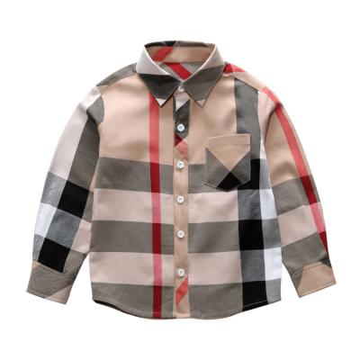 China 100% Cotton Baby Button Plaid Toddler Summer Long Sleeve Shirt Anti-pilling Long Sleeve Toddler Tees Kids Boys Clothes for sale