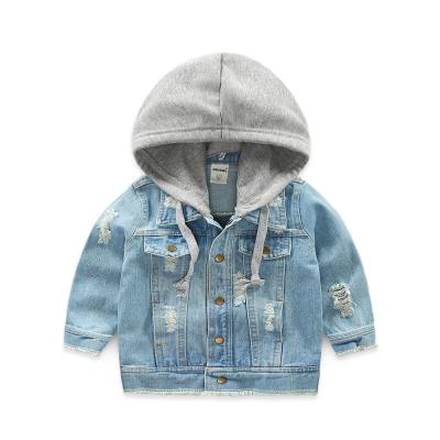 China Spring Autumn Boys Denim Jacket Fashion Popular Children's Denim Coat Anti-wrinkle Long Sleeve Baby Blue Denim Jacket Hoodie for sale