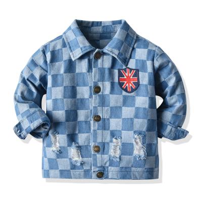 China Wholesale Anti-wrinkle 2022 Spring Badge Embroidery Toddler Boys Plaid Jacket Girls Jacket Kids Outwear for sale