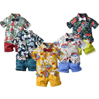 China 2022 fashion summer breathable baby boy clothing sets floral short sleeve shirt+pants 2pcs outfits children's leisure suit for sale