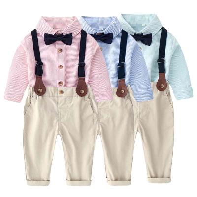 China 2021 Breathable Autumn Children's wear two-piece dress boys gentleman's pants set Korean style cotton sleeve shirt blouse jumpsuits 2 pieces long for sale