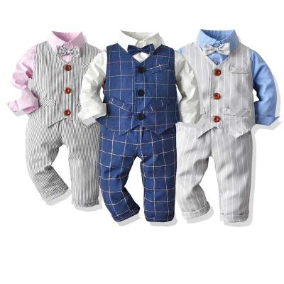 China 2022 children's casual suit three-piece suit breathable white boy's vest shirt plaid suit gentleman's suit for sale