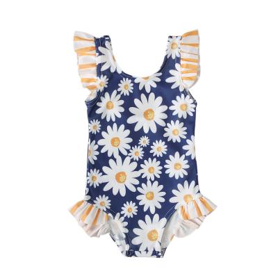 China Wholesale Breathable Daisy Print Girls Swimwear Kids Bikini Summer Fashion Ruffles Swimwear Kids Swimming Clothes for sale