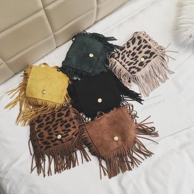 China Leopard Waterproof Stylish Kids Bags Baby Fringe Shoulder Bag Little Girl Simple Change Purse Mini Crossbody Bag for sale