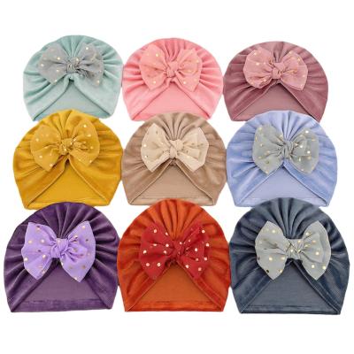 China European and American Style Fit All Custom Soft Solid Color Infant Newborn Baby Hats Toddler Hoods Large Bow Baby Girls Hair Accessories Headband for sale