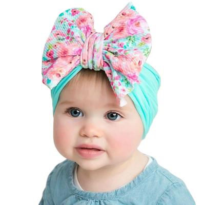 China Fashion boutique printed large bow nylon headband girls hair accessories soft elastic headband baby hair accessories for sale