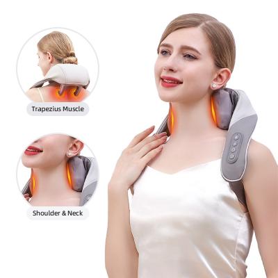 China Electric Vibration +EMS+Hot Compress Radio Shiatsu Shiatsu Neck And Shoulder Massager Vibrating Thermal Massage Kneading Tapping Belt for sale