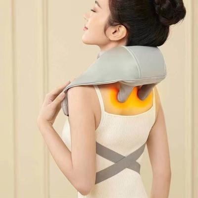 China Vibration +EMS+Hot Compress Cordless Electricv Neck Shoulder Massager Heating Deep Kneading Shiatsu 3d Tissue Massagers For Relief Trapezius Muscle Massage for sale