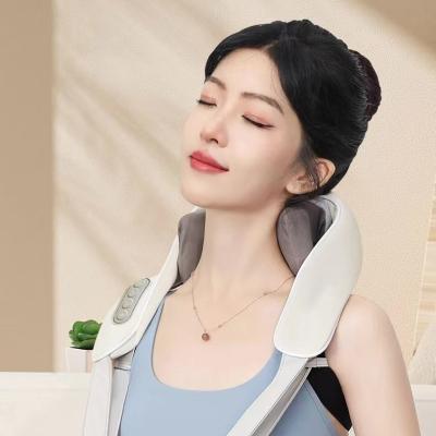 China Vibration +EMS+Hot Compress Neck Massager Car Office Home Neck Shoulder Massager Belt Pain Relief Neck Shoulder Heating Kneading Tapping Massager for sale