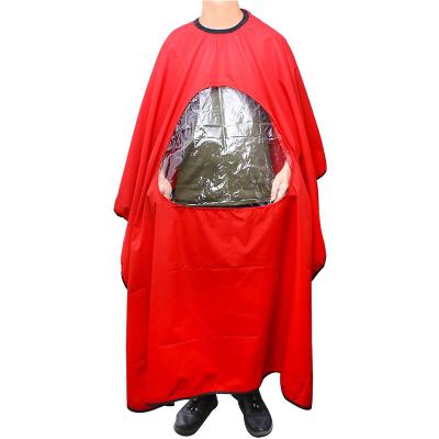 China Hair Cutting Waterproof Black Barber Capes ODM Polyester Barber Capes Red Barber Cape OEM Cape With Transparent View for sale