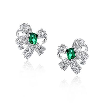 China New Punk Classic Design 925 Silver Gold Plated Cultured Emerald Stud Earrings for sale