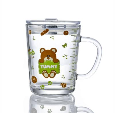 China Daily Life Home Plant Bear Glass Straw Cup Glass Milk Cup Juice Cup With Handle for sale