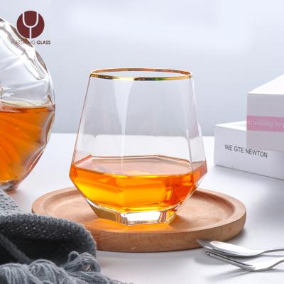 China Creative Shape Clear Crystal Tumbler Home Appliance Diamond Gold Rim Handmade Whiskey Glass for sale