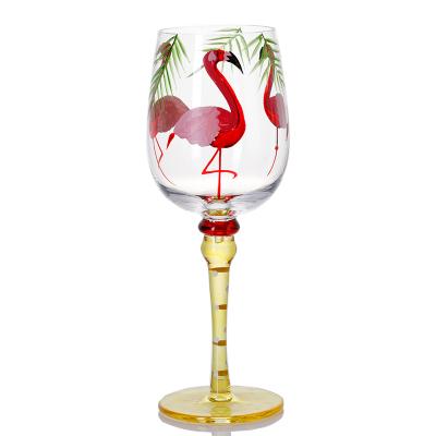 China Hot Selling Sustainbale Customized Style Hand Painted Mexican Wine Glass With Flamingo Design for sale