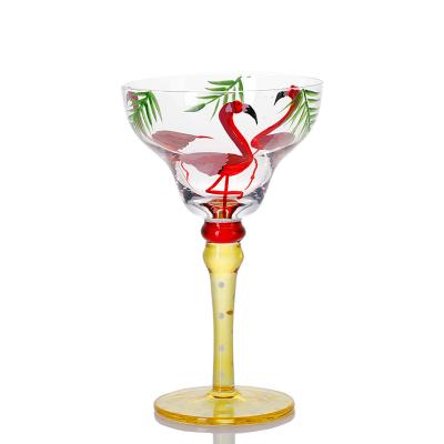 China Sustainbale Hot Selling Customized Hand Painted Mexican Style Margarita Glass With Flamingo Design for sale