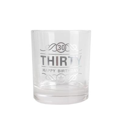 China Happy Birthday Viable Gift DOF Glass Tumbler With Silver Decal Wholesale for sale