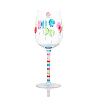 China Viable balloon hand painting wine glass with hand painted line glass for sale