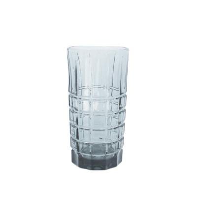 China Daily Life Wholesale Colored Grid Juice Glass Cup Hi-Ball Embossed Glass for sale