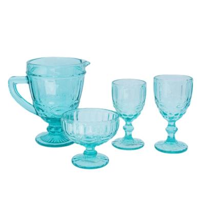 China Sustainable Solid Color Drinking Water Embossed Glass Set Cheap Glass Set for sale