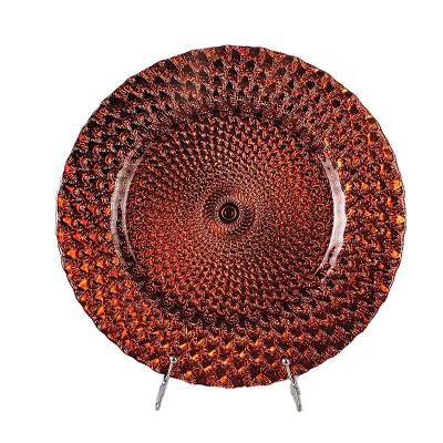 China Sustainable Wholesale Dark Copper Colored Dinner Plate Charger Plate Wedding Dish for sale