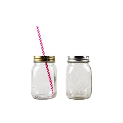 China Stocked Food Grade Mason Jar Drinking Glass With With Lid And Straw for sale