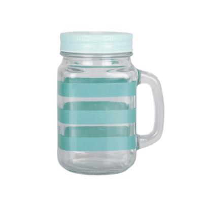 China Glass Bar Mason Jar With Handles Glass Jar With Screw Top Lid for sale