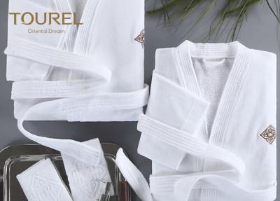 China Basic Hooded Hotel Quality Bathrobes Luxury Hooded White Terry Velour Shawl Robe for sale