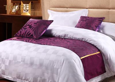 China Viscose Cotton Blended Jacquard Purple Bed Runner Wide Size With Satin Band for sale