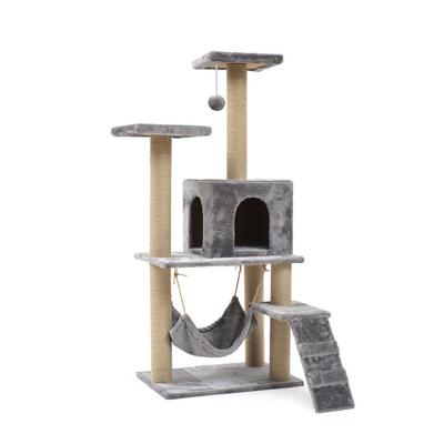 China Sustainable Multifunctional Particle Board Climbing Frame Gray Cat Tree Scratcher Cat Tree House for sale