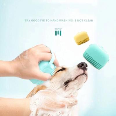 China Sustainable Portable Shower Dog Bath Brush Pet Massage Brush Shampoo Dispenser for sale