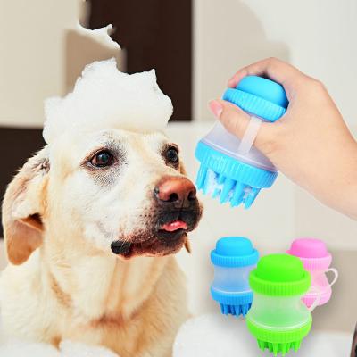 China Pet Sustainable Soap Shampoo Cat Dog Cleaning Bathing Massage Pet Grooming Dispensing Brush for sale