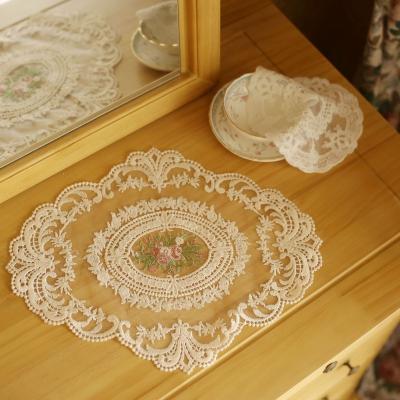 China Stocked 2021 Retro French Lace Placemat Romantic Embroidered Dish Mats for sale