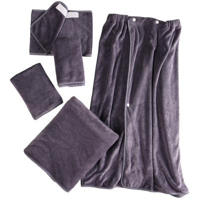 China QUICK DRY Microfiber SPA Tops Quick Dry Cloths Five-Piece Set With Bathrobe Beauty Salon Bath Towel Set Adult Polyester Customized for sale