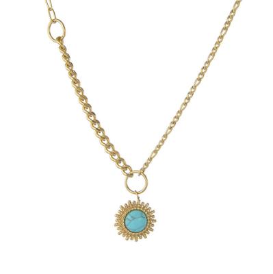 China NEULRY 14k Gold Stainless Steel Chain Cute Sun Turquoise Women Splicing Chain Necklace for sale