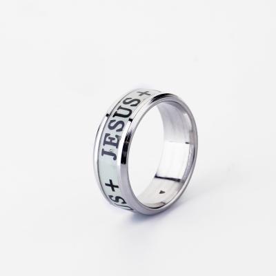 China New Cute Luminous Stainless Steel Letter Ring Jesus Religious Ring Church Jewelry for sale