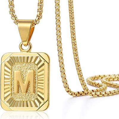 China Trendy Mazon Fashion Necklace Gold Plated Stainless Steel Hip Hop Necklace 26 Letters Pendant Necklace for sale