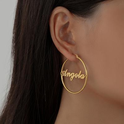 China NEULRY FASHIONABLE Hot Selling Custom Name Ear Studs Stainless Steel Women Hip Hop Round Ear Ring English Letters Big Shape Earrings for sale