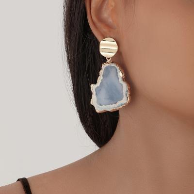 China NEULRY 2021 New Women's Jewelry Korean Creative FASHIONABLE Irregular Shape Imitation Stone Blue Resin Earrings Large for sale