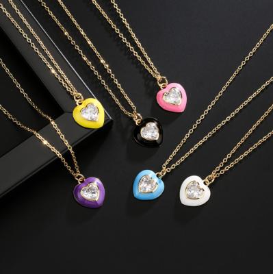 China NEULRY Fashion Small Love Copper Pink Zircon Wholesale FASHIONABLE Long Heart Pendant Necklace for sale