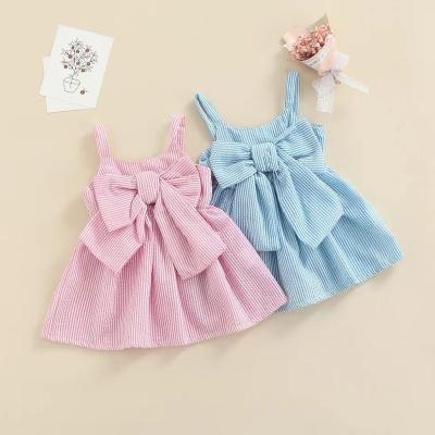 China Princess 2022 Summer Fashion Sleeveless Front Bowknot Stripe Sling Dress Anti-wrinkle Toddler Babies Dress MIOZING Casual Dress for sale