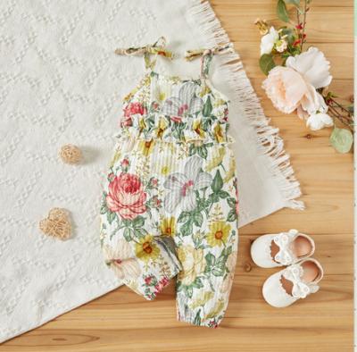 China Polyester/Cotton Baby Romper Infant Clothes Floral Print Waffle Playsuit Jumpsuit Jumpsuit Summer Sleeveless Outfits for sale