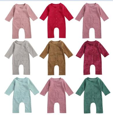 China MIOZING Regular Newborn Baby Boys Long Sleeve Pocket Romper Long Sleeve Solid Color Corduroy Overalls For Infant Boys for sale