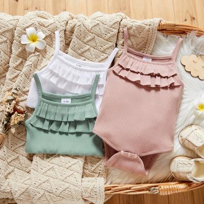 China MIOZING 100% Cotton Newborn Baby Ruffled Solid Color Romper Jumpsuit Outfit Sunsuit Backless Summer Baby Clothes 0-24M for sale