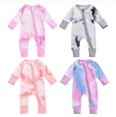 China MIOZING Spring Baby Autumn Clothing Infant Newborn Baby Girls Boys Tie Dye Regular Ribbed Romper Long Zipper Playsuits for sale