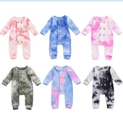 China Regular Newborn Toddler Girls Tie Dye Jumpsuit Round Neck Long Cross Ribbed Romper Overall Clothes for sale